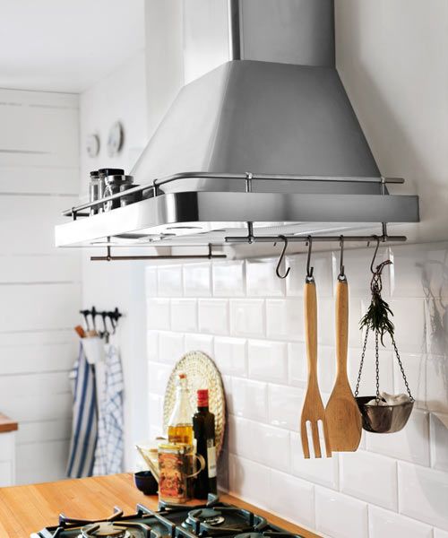 A vent hood over a stove in the kitchen.